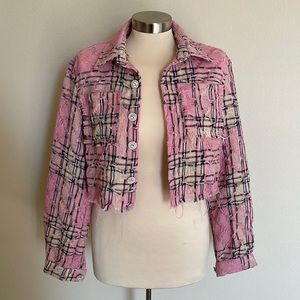 Pink (Multi-color) Plaid Cropped Jacket (Size S)
